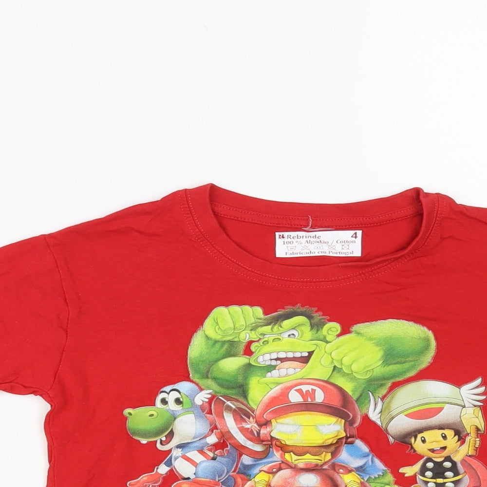 Rebrinde Boys Red Cotton Pullover T-Shirt Size 4 Years Crew Neck Pullover - Aveng Bros