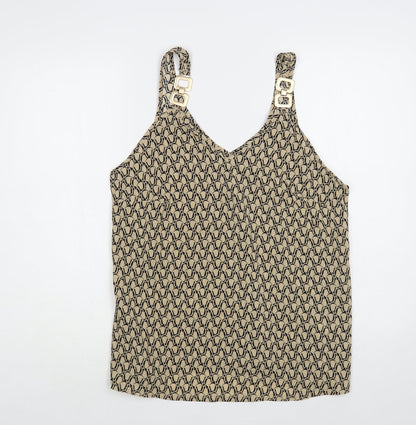 SheIn Womens Beige Geometric Polyester Camisole Blouse Size S V-Neck