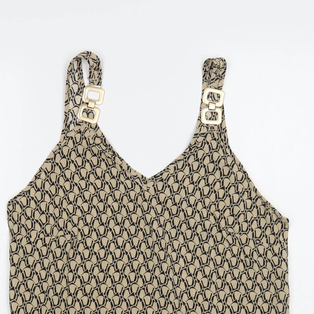 SheIn Womens Beige Geometric Polyester Camisole Blouse Size S V-Neck