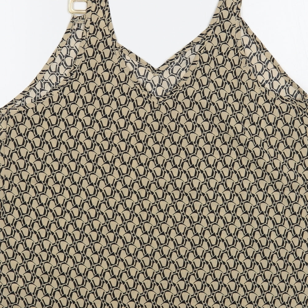 SheIn Womens Beige Geometric Polyester Camisole Blouse Size S V-Neck