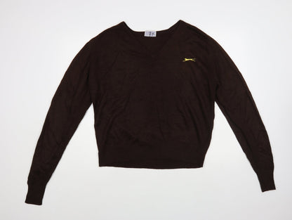 Slazenger Womens Brown V-Neck Acrylic Pullover Jumper Size XL