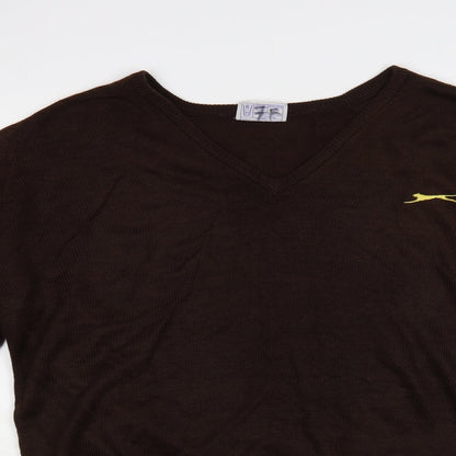 Slazenger Womens Brown V-Neck Acrylic Pullover Jumper Size XL