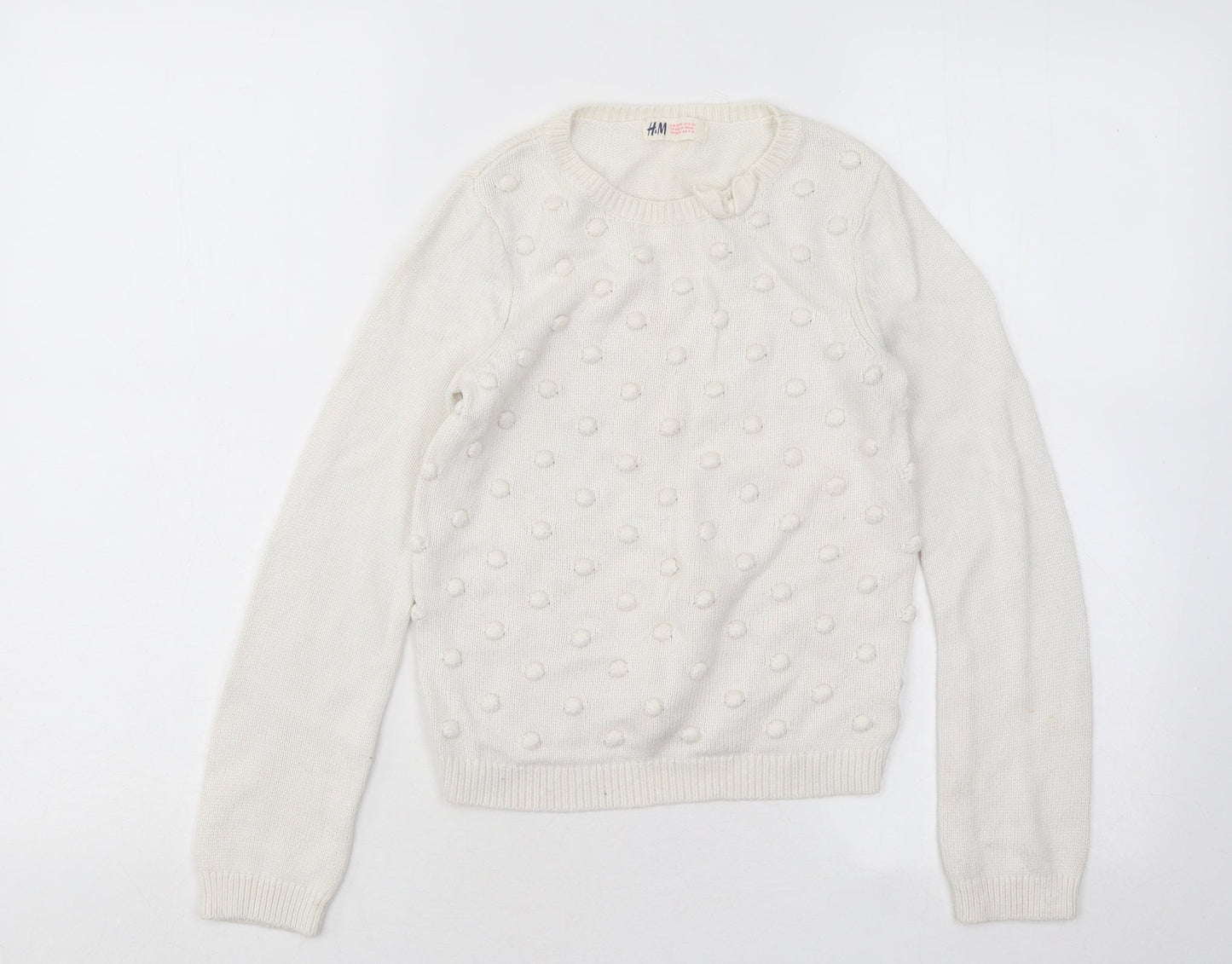 H&M Girls White Round Neck Geometric Viscose Pullover Jumper Size 9-10 Years Pullover