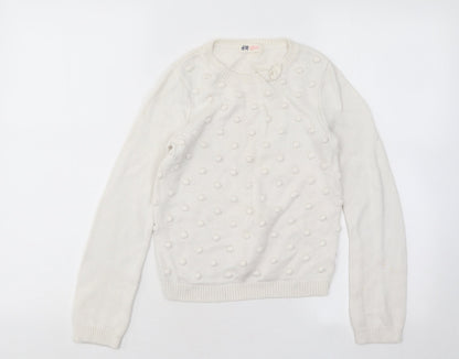 H&M Girls White Round Neck Geometric Viscose Pullover Jumper Size 9-10 Years Pullover