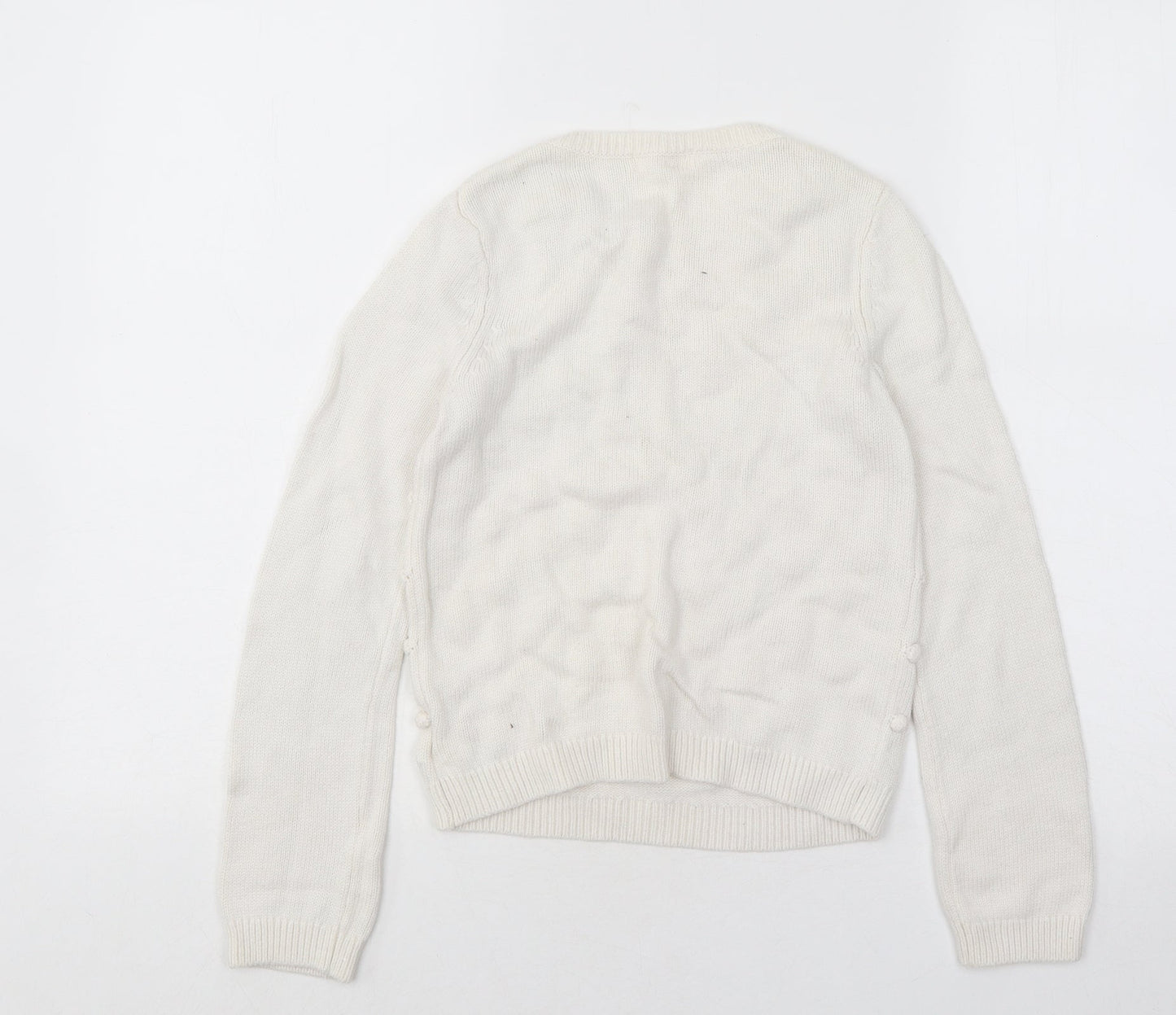 H&M Girls White Round Neck Geometric Viscose Pullover Jumper Size 9-10 Years Pullover