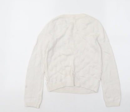 H&M Girls White Round Neck Geometric Viscose Pullover Jumper Size 9-10 Years Pullover