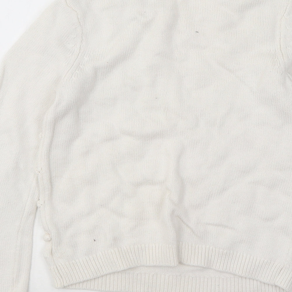 H&M Girls White Round Neck Geometric Viscose Pullover Jumper Size 9-10 Years Pullover