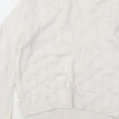 H&M Girls White Round Neck Geometric Viscose Pullover Jumper Size 9-10 Years Pullover