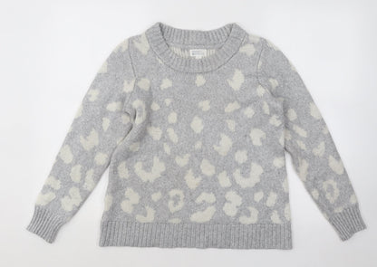 Market & Spruce Womens Grey Round Neck Animal Print Viscose Pullover Jumper Size S