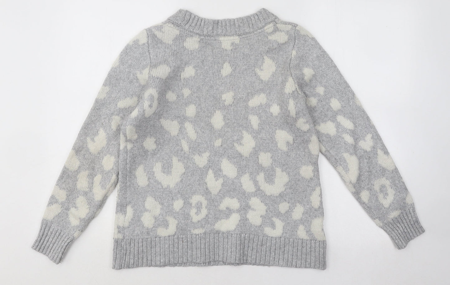 Market & Spruce Womens Grey Round Neck Animal Print Viscose Pullover Jumper Size S