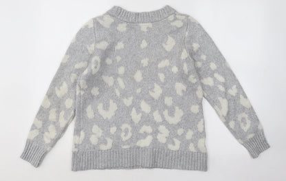 Market & Spruce Womens Grey Round Neck Animal Print Viscose Pullover Jumper Size S