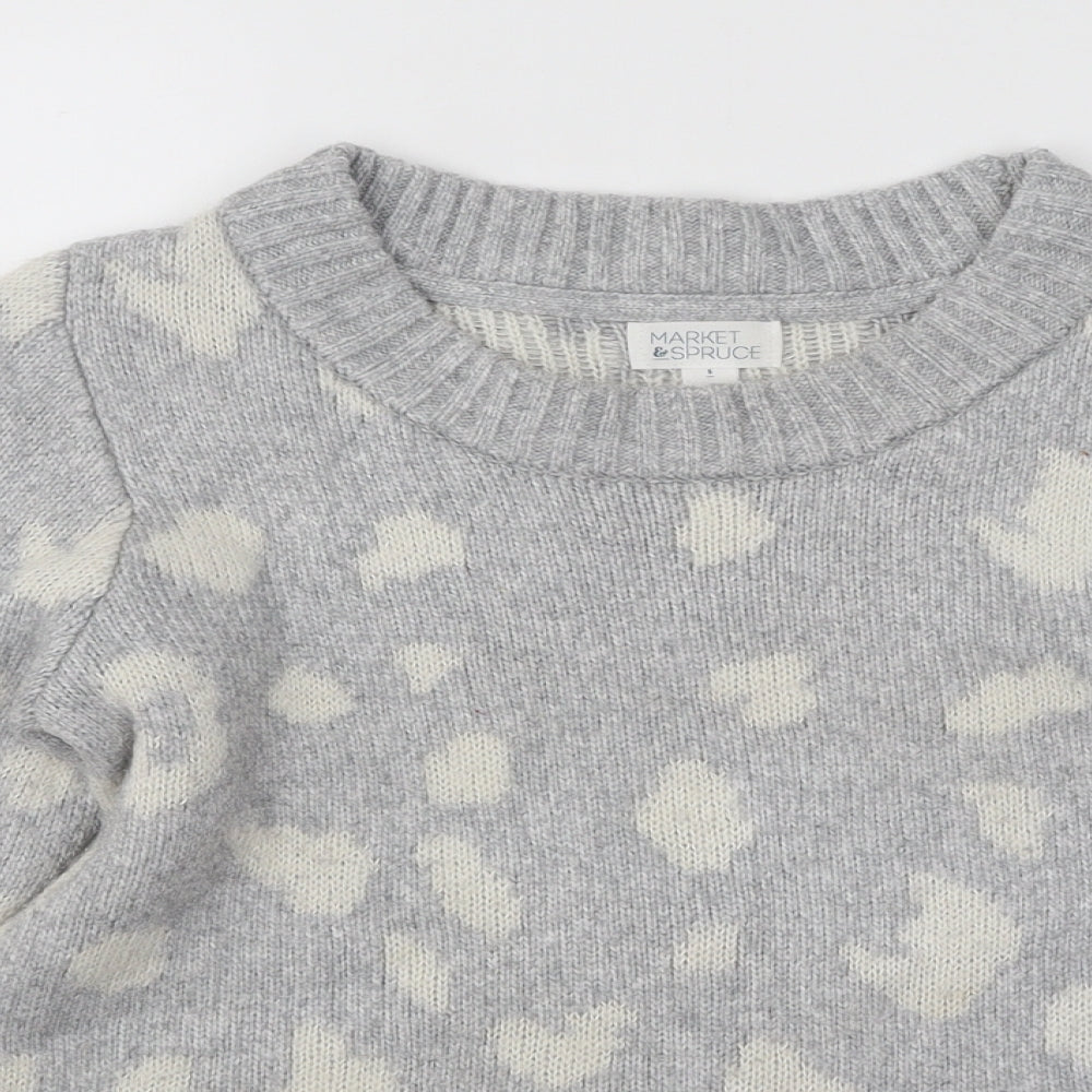 Market & Spruce Womens Grey Round Neck Animal Print Viscose Pullover Jumper Size S