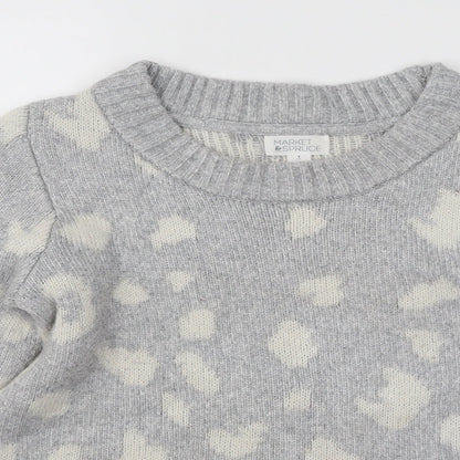 Market & Spruce Womens Grey Round Neck Animal Print Viscose Pullover Jumper Size S