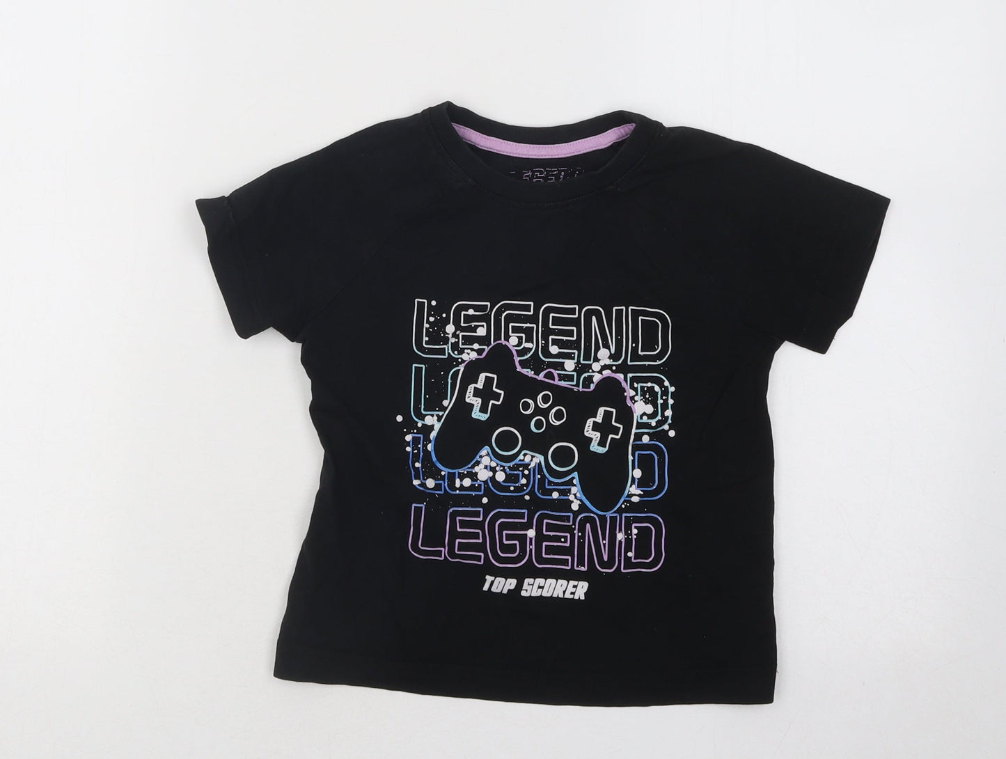 Preworn Boys Black Cotton Basic T-Shirt Size 4-5 Years Round Neck Pullover - Legend