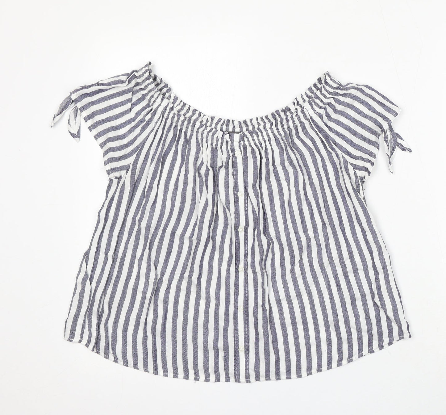 Primark Womens White Striped Viscose Basic Blouse Size 10 Round Neck