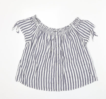 Primark Womens White Striped Viscose Basic Blouse Size 10 Round Neck