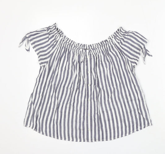 Primark Womens White Striped Viscose Basic Blouse Size 10 Round Neck