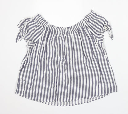 Primark Womens White Striped Viscose Basic Blouse Size 10 Round Neck