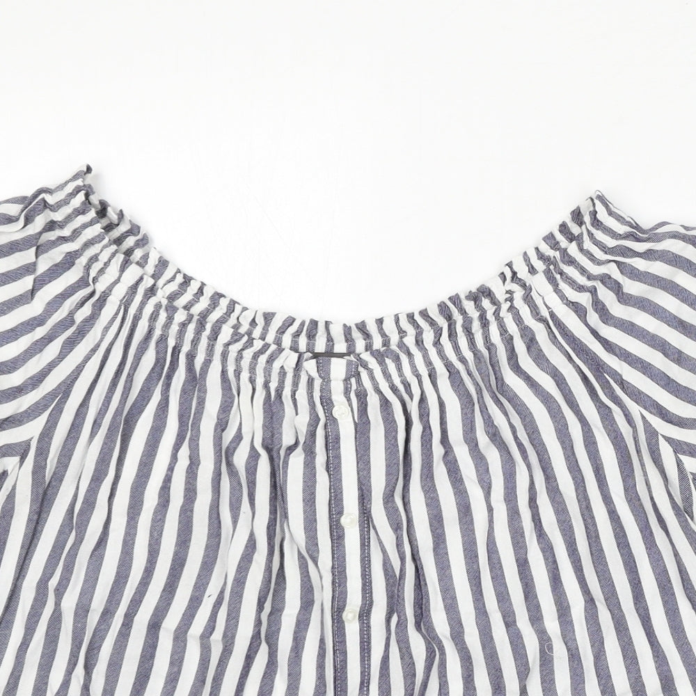 Primark Womens White Striped Viscose Basic Blouse Size 10 Round Neck