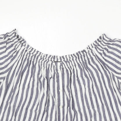 Primark Womens White Striped Viscose Basic Blouse Size 10 Round Neck