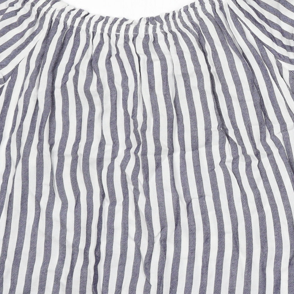 Primark Womens White Striped Viscose Basic Blouse Size 10 Round Neck