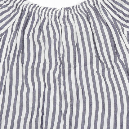 Primark Womens White Striped Viscose Basic Blouse Size 10 Round Neck