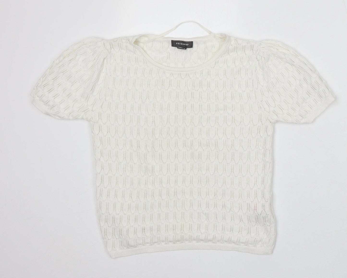 Primark Womens White Round Neck Viscose Pullover Jumper Size XS