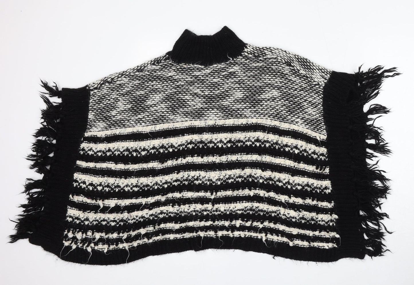 Matalan Girls Black Mock Neck Striped Acrylic Pullover Jumper Size 9 Years