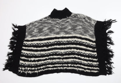 Matalan Girls Black Mock Neck Striped Acrylic Pullover Jumper Size 9 Years
