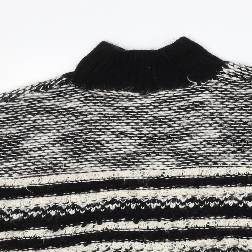 Matalan Girls Black Mock Neck Striped Acrylic Pullover Jumper Size 9 Years