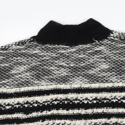 Matalan Girls Black Mock Neck Striped Acrylic Pullover Jumper Size 9 Years