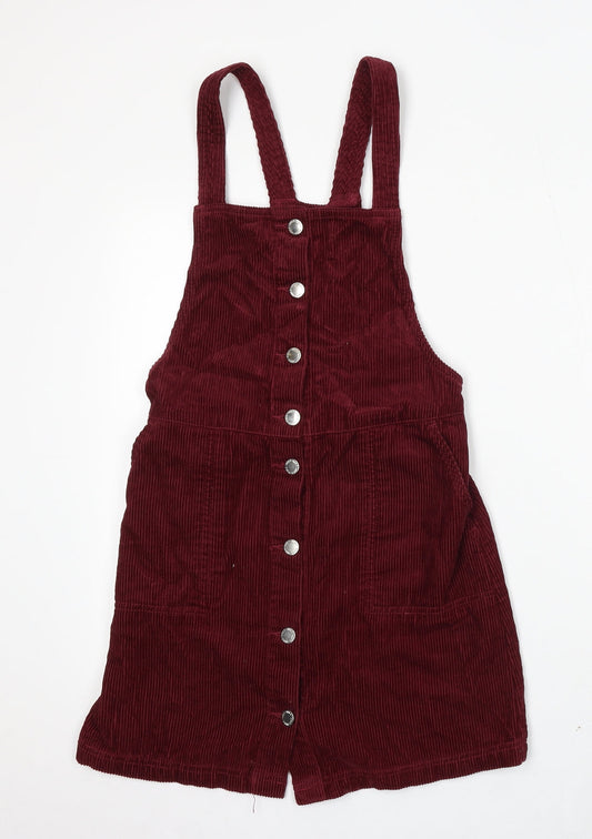 Miss Selfridge Womens Red Cotton Dungaree One-Piece Size 6 Button