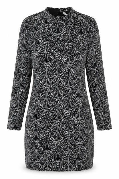 Divided by H&M Womens Black Geometric Polyester Bodycon Size 14 Round Neck Hook & Eye