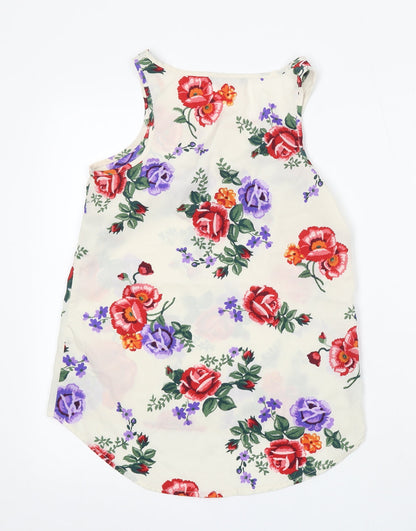 Atmosphere Womens Ivory Floral Viscose Basic Blouse Size 6 Round Neck