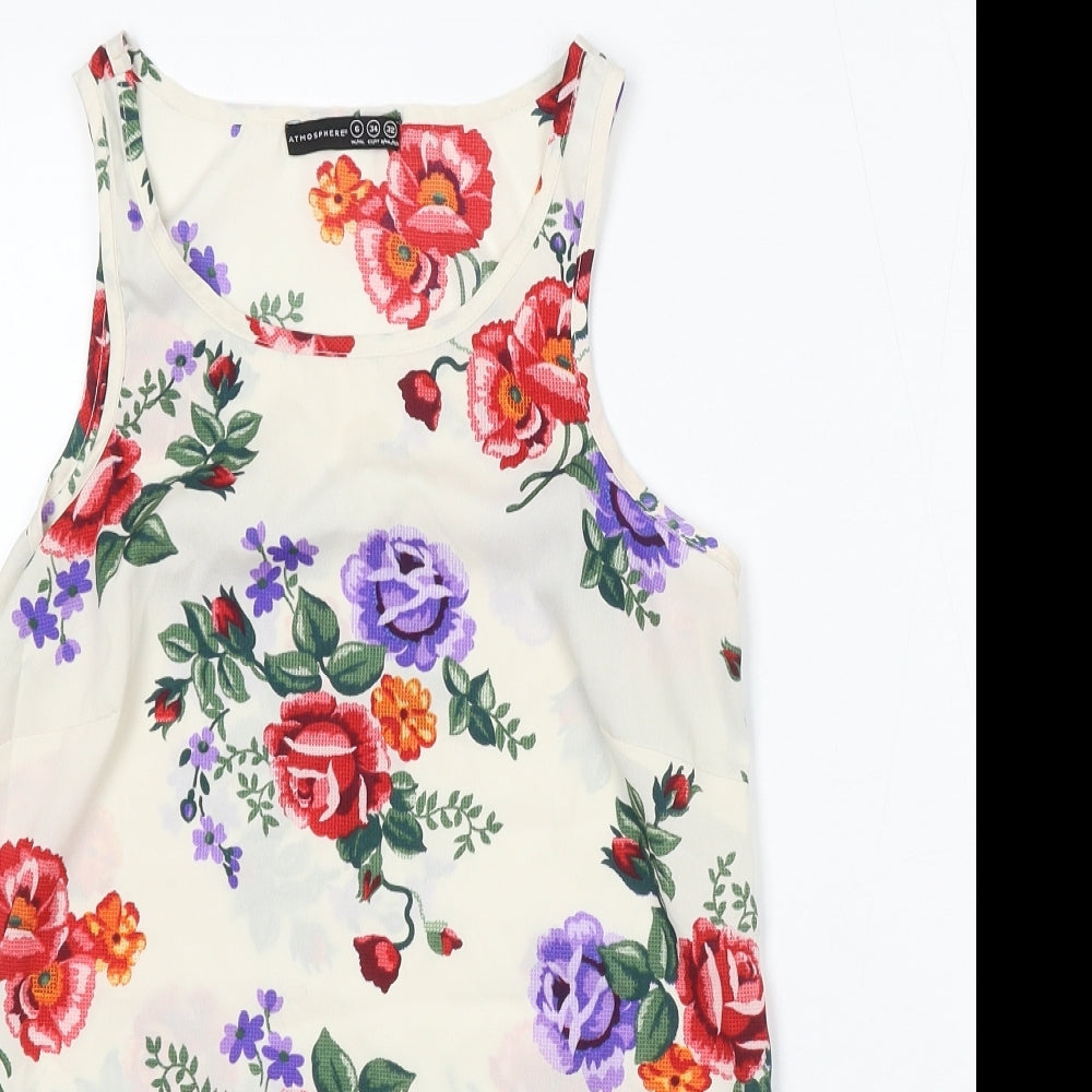 Atmosphere Womens Ivory Floral Viscose Basic Blouse Size 6 Round Neck