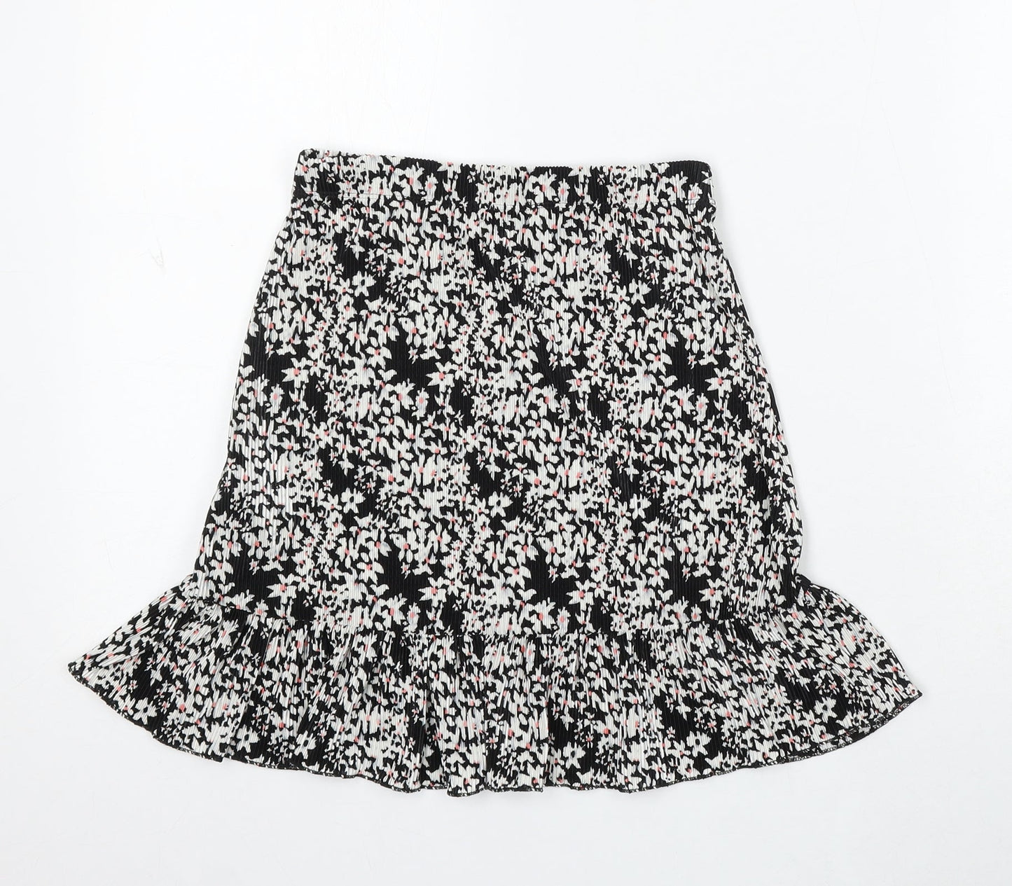 Miss Selfridge Womens Black Floral Viscose Skater Skirt Size 8