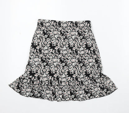 Miss Selfridge Womens Black Floral Viscose Skater Skirt Size 8