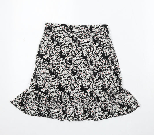 Miss Selfridge Womens Black Floral Viscose Skater Skirt Size 8
