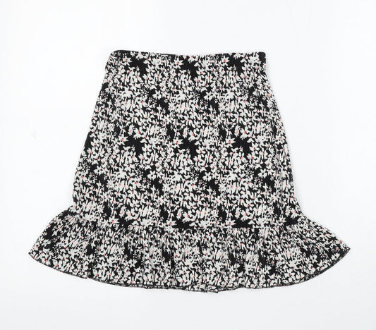 Miss Selfridge Womens Black Floral Viscose Skater Skirt Size 8