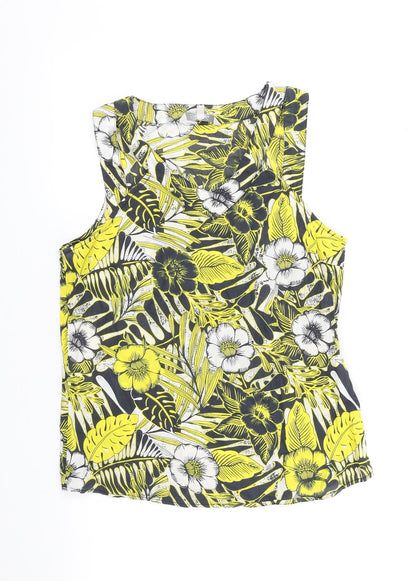 Peackocks Womens Yellow Floral 100% Cotton Tunic Blouse Size 10 V-Neck - V Neck