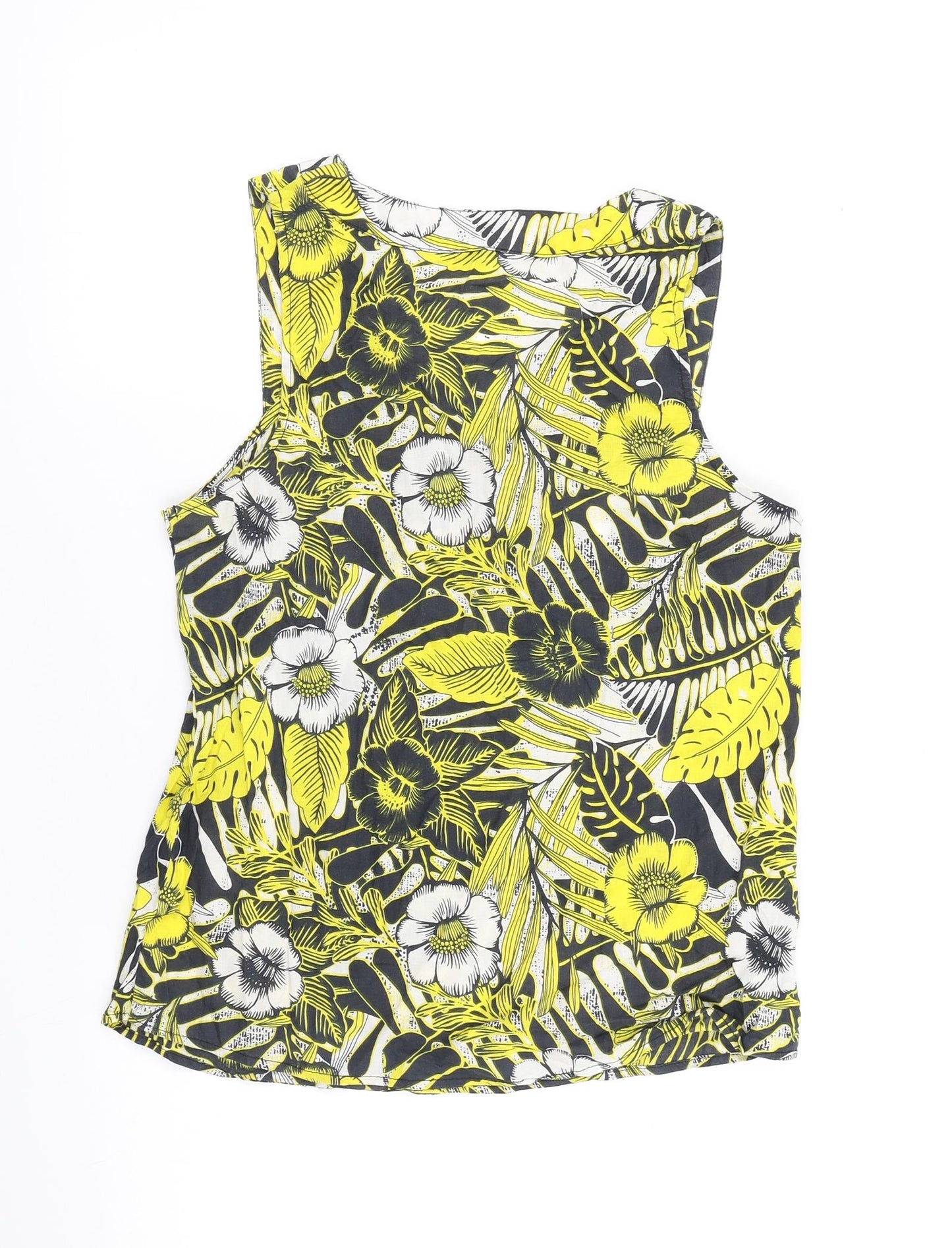 Peackocks Womens Yellow Floral 100% Cotton Tunic Blouse Size 10 V-Neck - V Neck