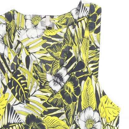 Peackocks Womens Yellow Floral 100% Cotton Tunic Blouse Size 10 V-Neck - V Neck