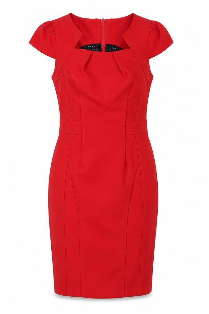 New Look Womens Red Polyester Pencil Dress Size 10 Square Neck Zip - Formal