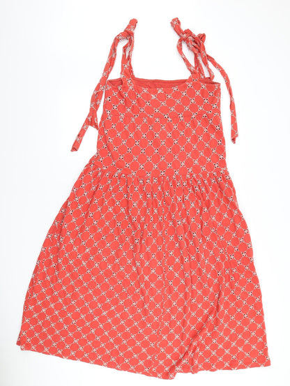 ASOS Womens Orange Floral 100% Cotton A-Line Size 8 Square Neck - Bow detail