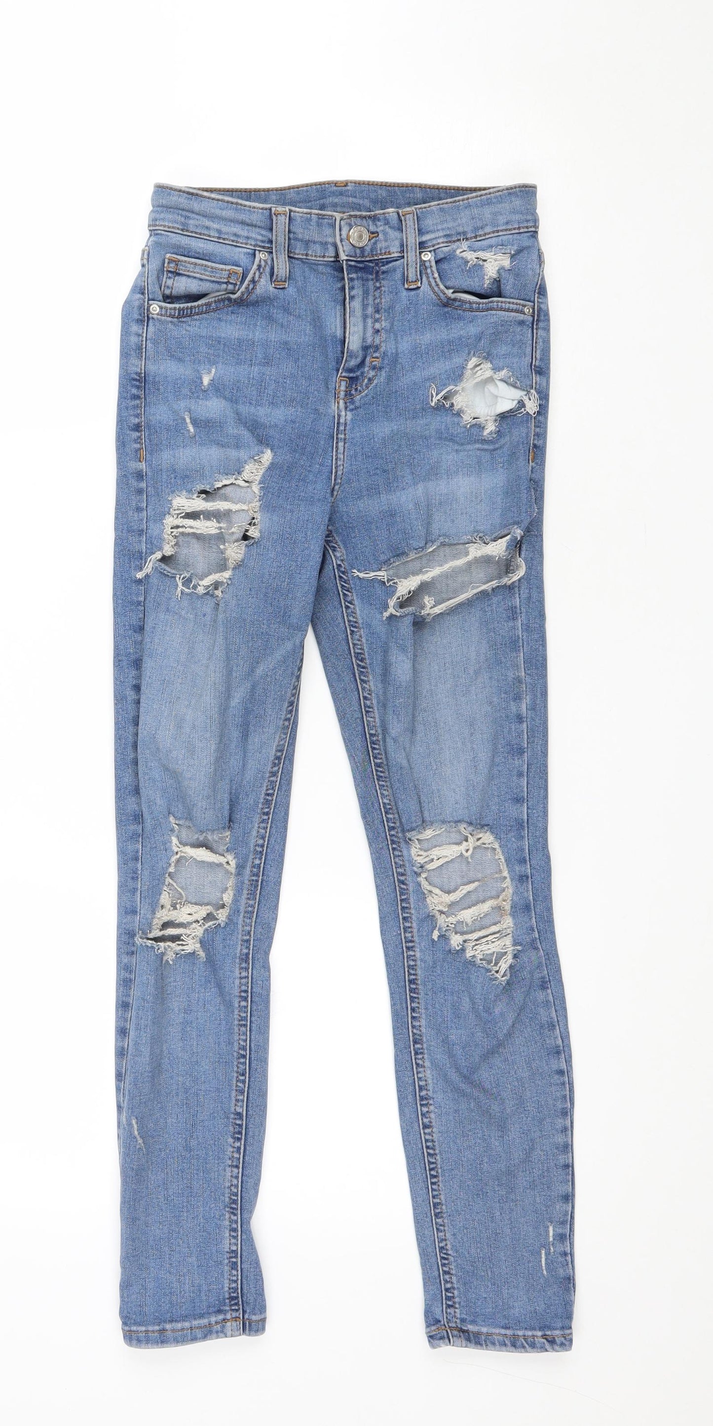 Topshop Womens Blue Cotton Skinny Jeans Size 8 L24 in Regular Zip