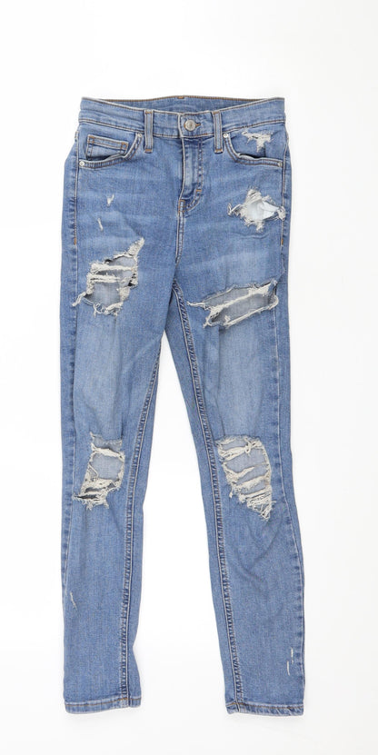 Topshop Womens Blue Cotton Skinny Jeans Size 8 L24 in Regular Zip