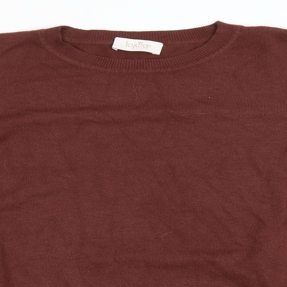 LOKITA Womens Brown Round Neck Viscose Pullover Jumper Size L