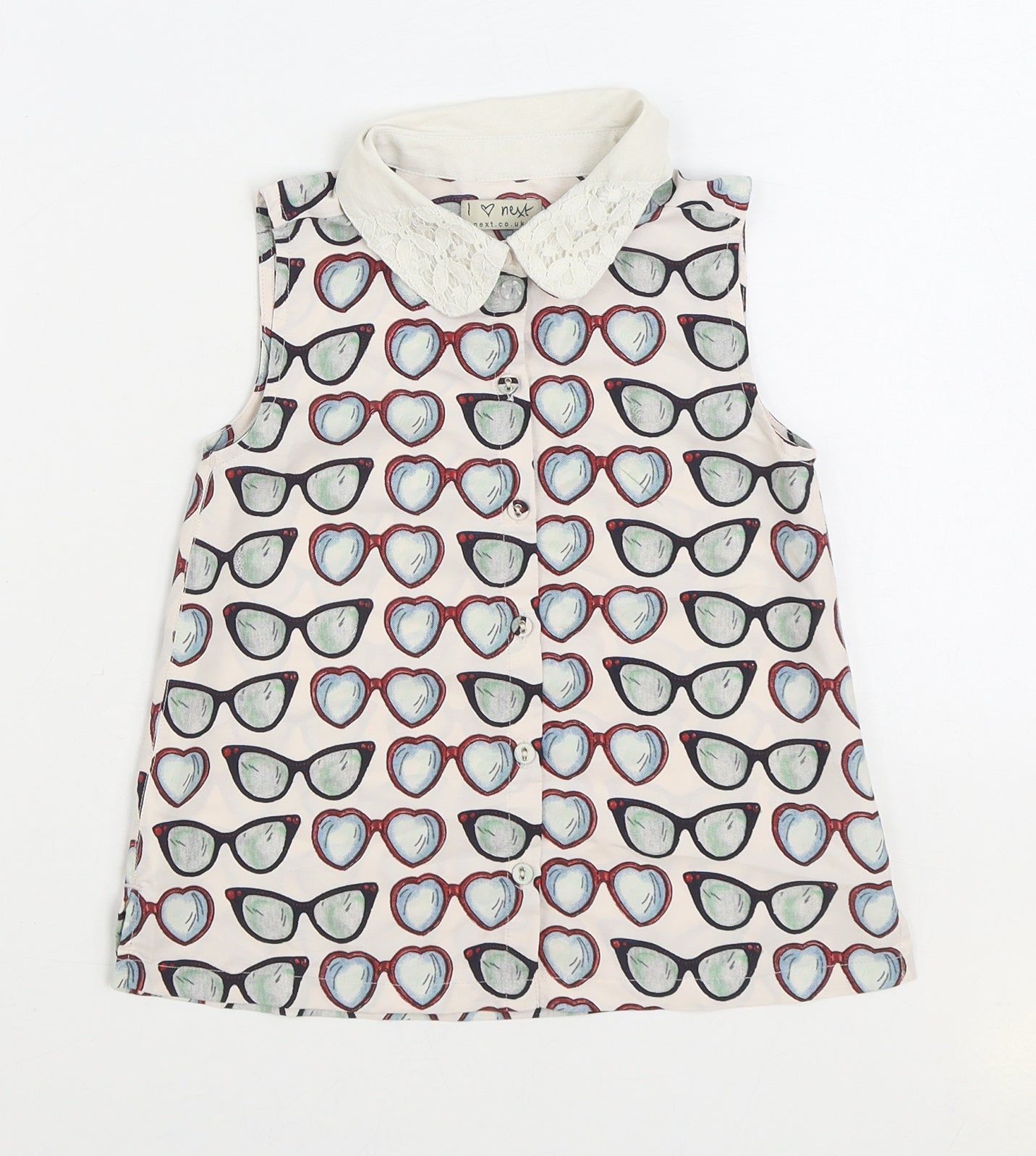NEXT Girls Multicoloured Geometric Polyester Basic Button-Up Size 6 Years Collared Button - Glasses