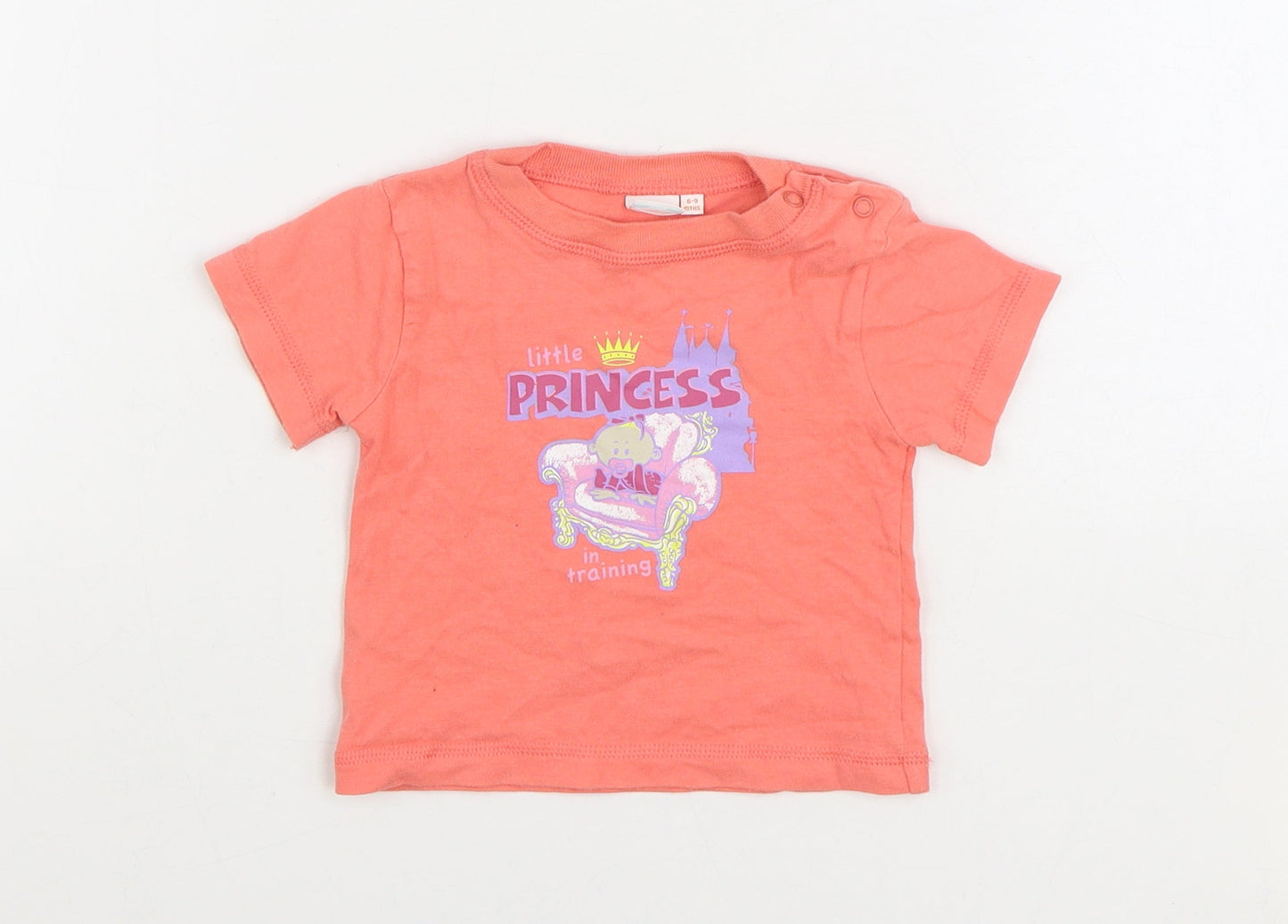 Blue Zoo Girls Pink 100% Cotton Basic T-Shirt Size 6-9 Months Round Neck Snap - Princess