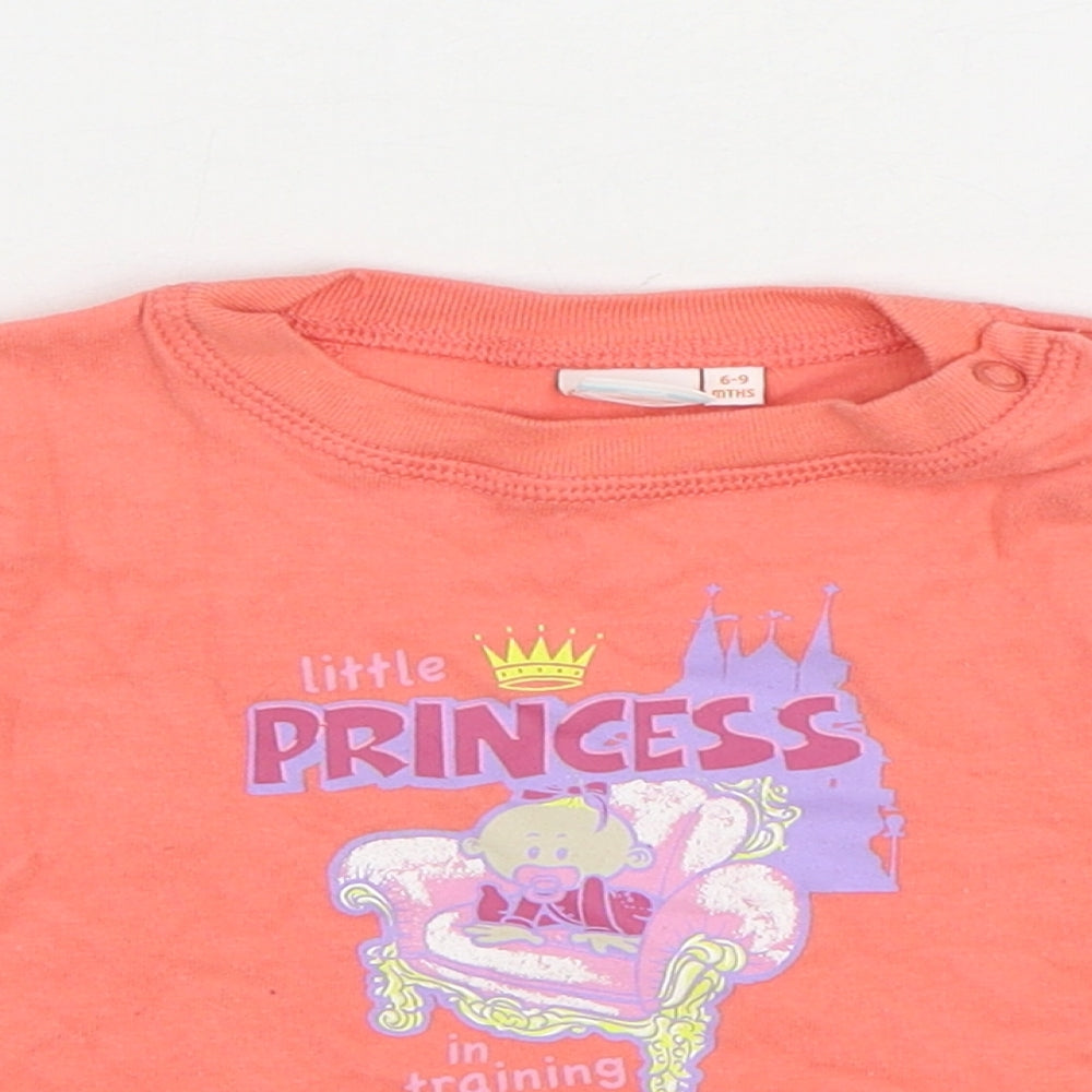 Blue Zoo Girls Pink 100% Cotton Basic T-Shirt Size 6-9 Months Round Neck Snap - Princess